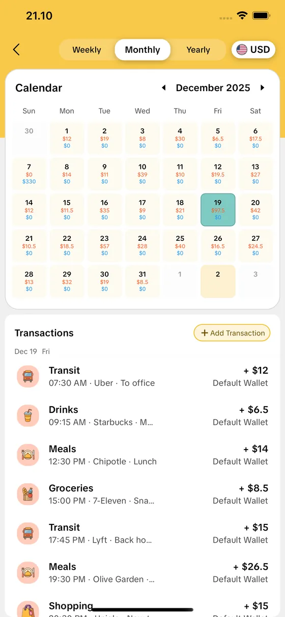 MoneyKu calendar screen